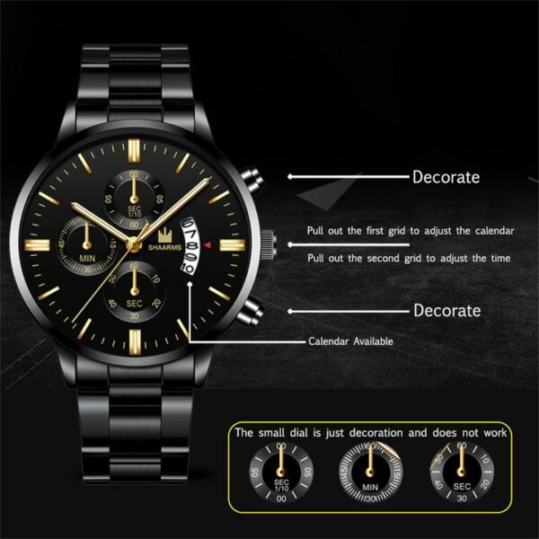 Men's Fashion Business Quartz Watch Fashion Fake Three-Eye Six-Pin Calendar Men's Watch Stainless steel Belt Men's Watches 2